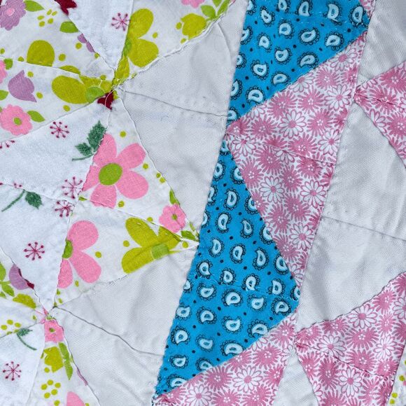 Vintage Hand Stitched Scrap Quilt 74x75 Feedsack Era Folk Art Patchwork Cottagec - Picture 3 of 13